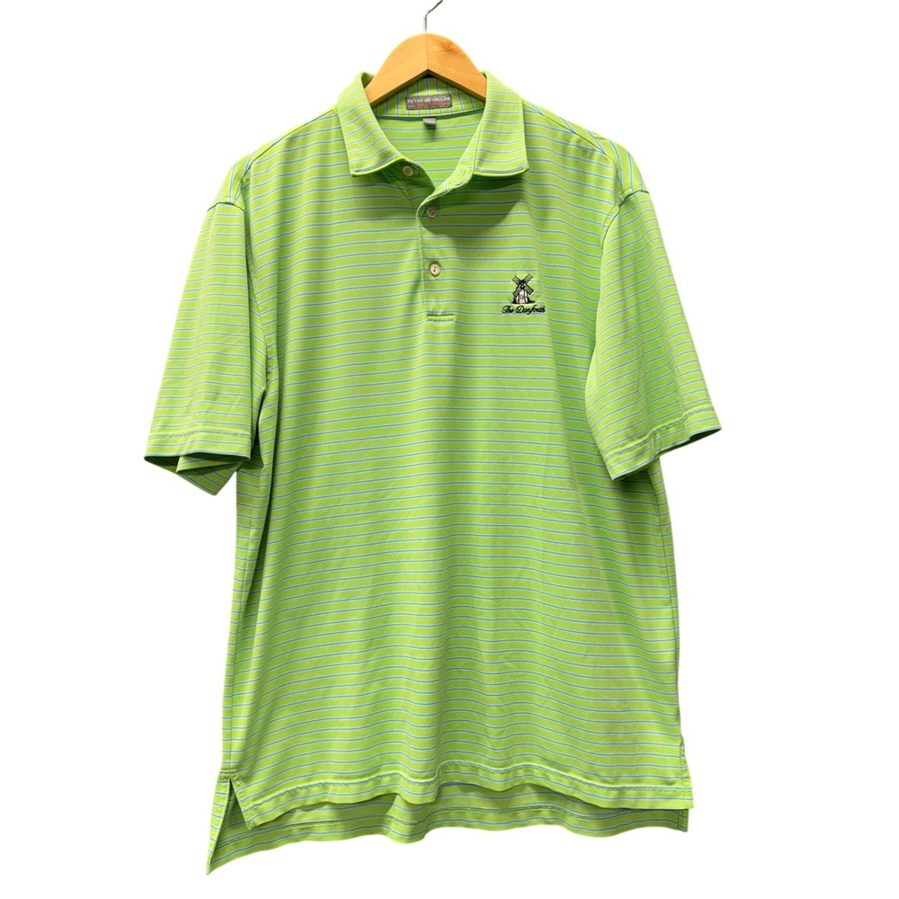 Peter Millar Polo Shirt Mens L Summer Comfort Green Striped THE DANFORTH Golf